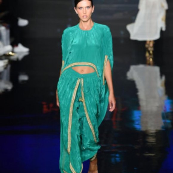 OS Manish Vaid Teal/Turquise Jeweled Pants - Picture 1 of 6